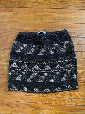 Black Patterned Sequin Mini Skirt
